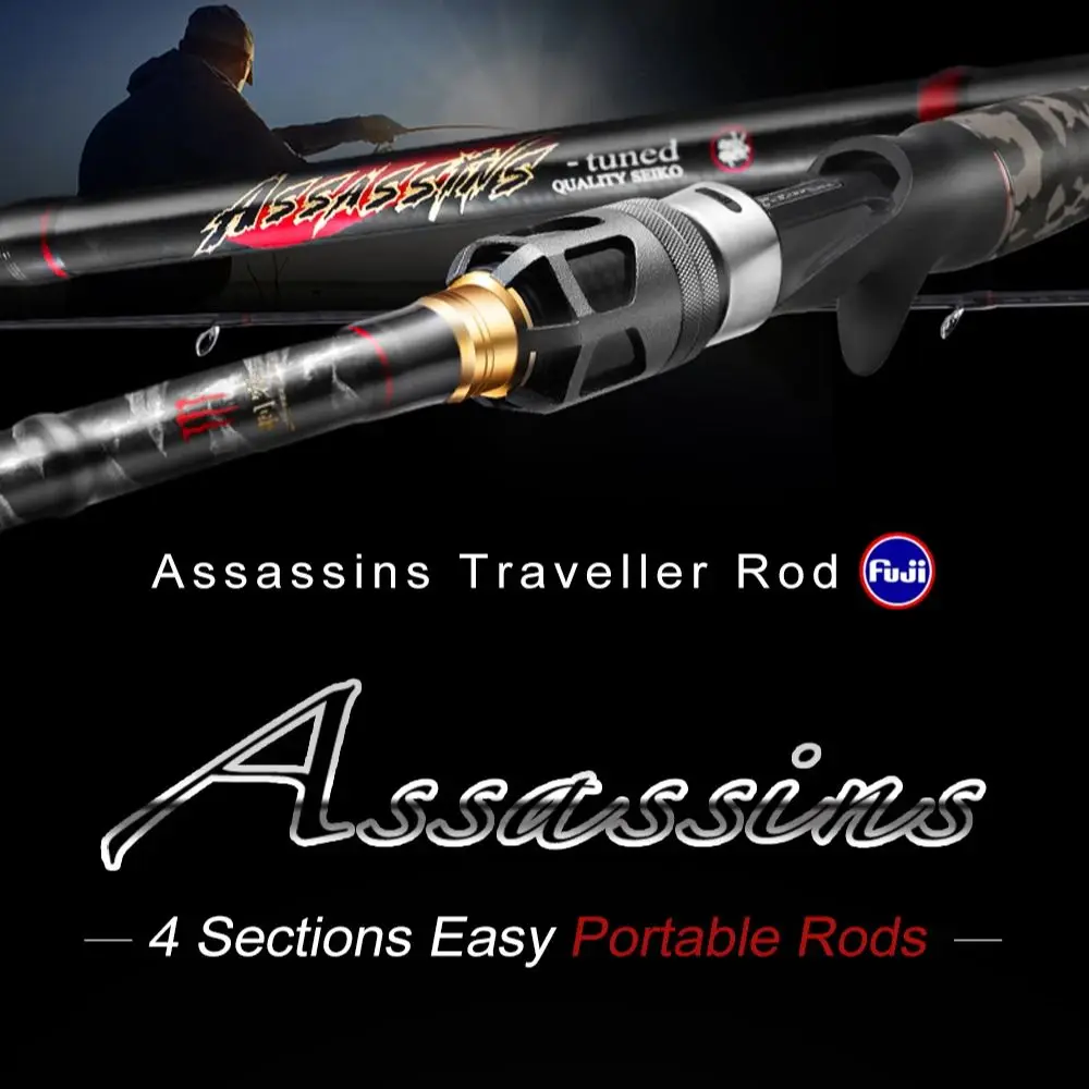 

Histar Assassins 4 Sections Portable DKK-SIC Guide Fuji Seat Fast Action 1.68m-1.8m High Carbon Sping&Caster Travel Fishing Rod
