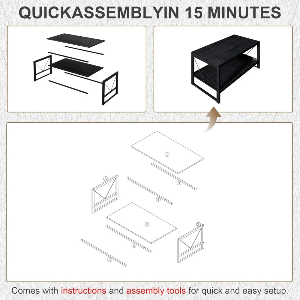 Rectangle Coffee Tea Table with Storage Shelf, Farmhouse Wooden Coffe for Living Room Table, 40 Rustic Center