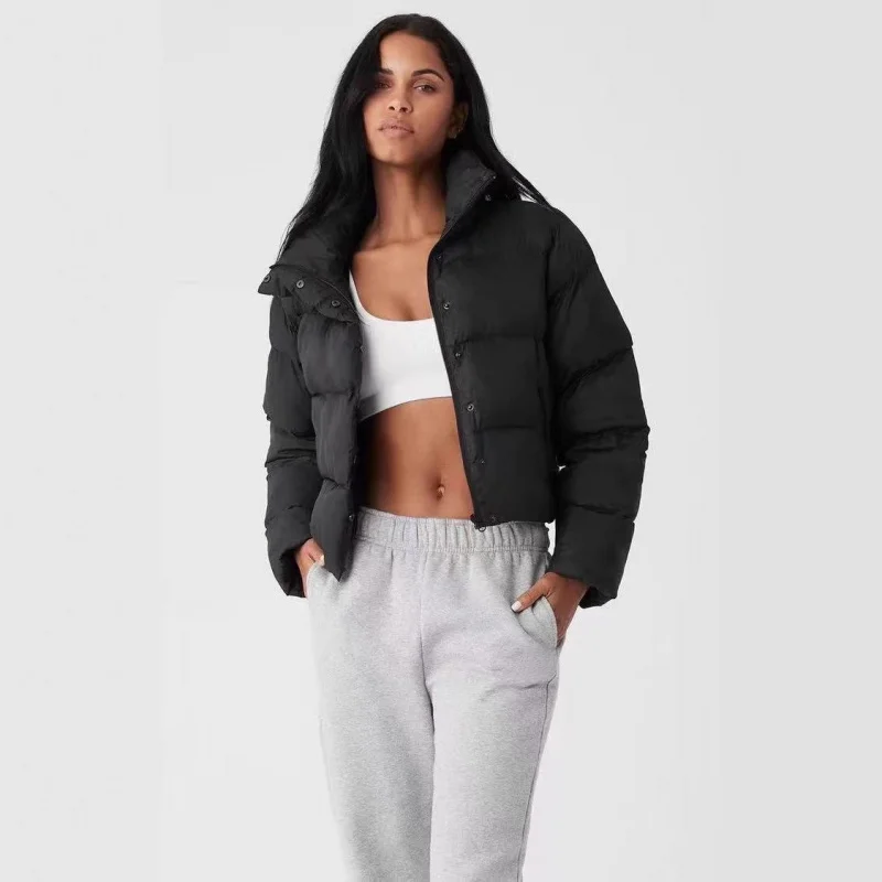 Dames 2025 Bladerdeeg Gewatteerde Korte Jas Opstaande Kraag Warme Winterjas Mode Klassiek Veelzijdig Bovenkleding Casual Dagelijks Dragen Winter