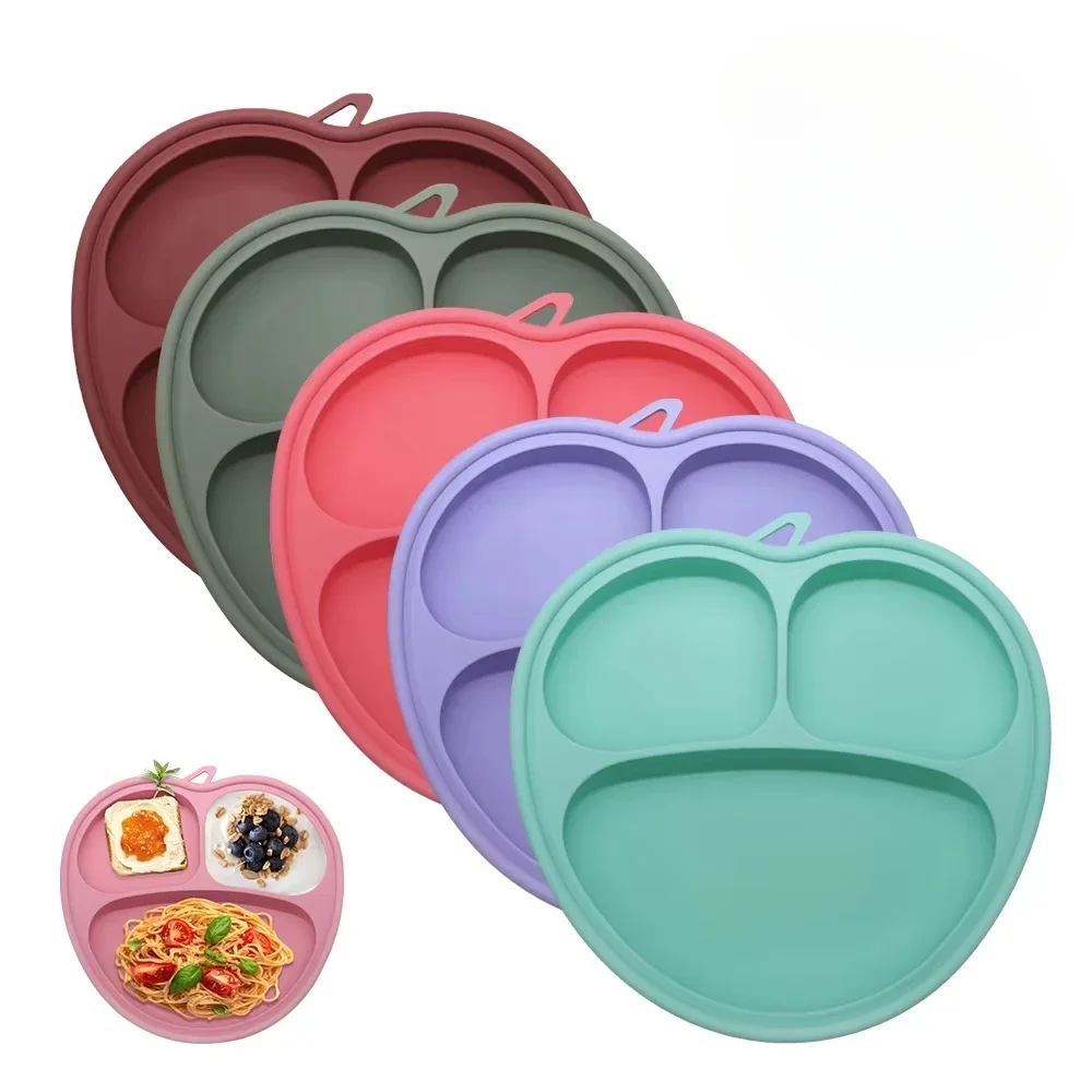 Silicone Dining Plate Suction Cartoon Children Dishes Feeding Toddler Training Tableware Retro Kids Smile Face Tableware