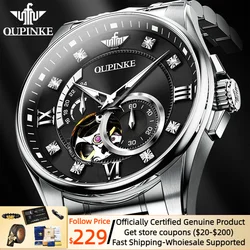 OUPINKE Men Automatic Watches Luxury Tungsten steel Skeleton  Self-Winding Watches Sapphire Swiss Mechanical Movement Watch 3245