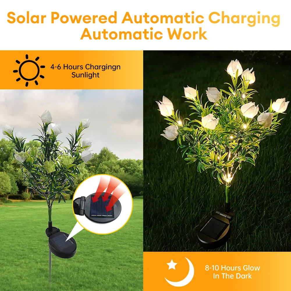 1pc Solar Garden Light 42LED Artificial Tree Flower Gardenia Outdoor Waterproof Landscape Pathway Backyard Lawn Solar Lamp