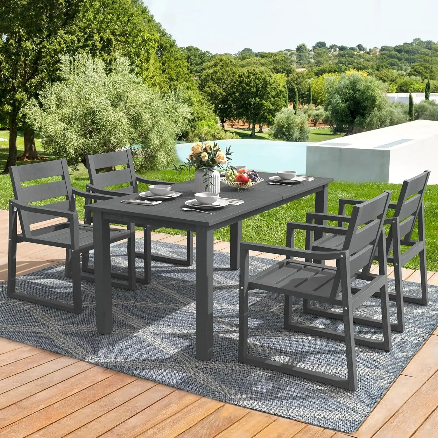 HDPS Patio Dining Set, 7-Piece, All Weather Outdoor Table and Chairs, Resin Outdoor Kitchen Furniture Dining Sets