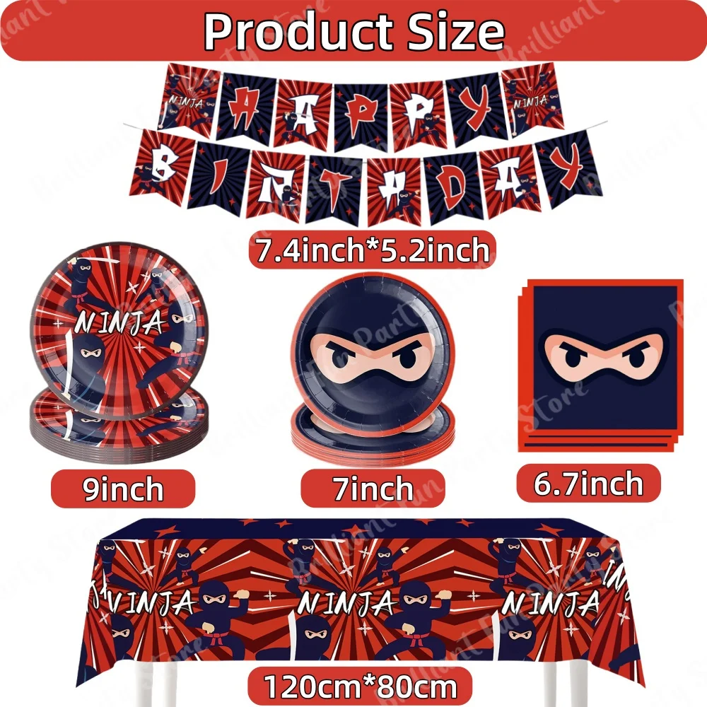 Ninja Birthday Decoration Tableware Set Tablecloth Plate Napkins Banner For Kids Baby Shower Ninja Master Party Supplies Set