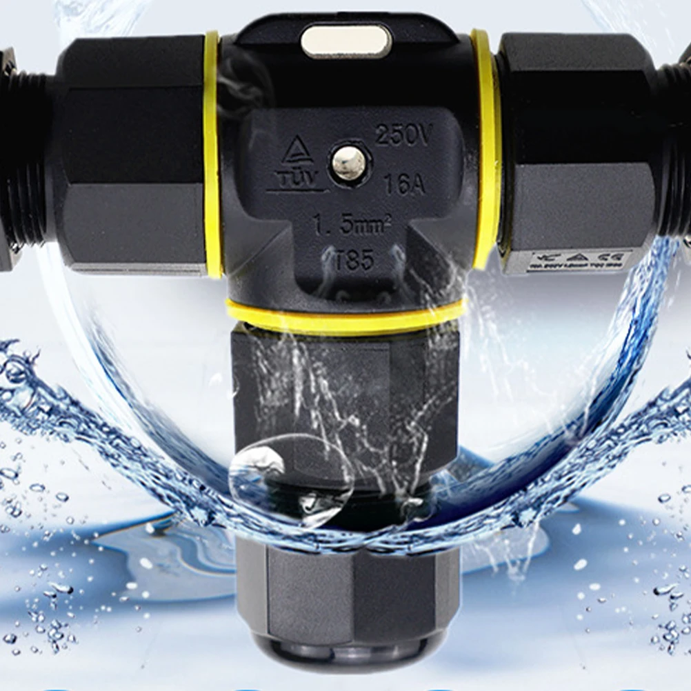 

Cable Waterproof Connector T-shaped Joint Three-core Lamp Outdoor Black Dustproof Insulation Safe Easy Install Premium Material