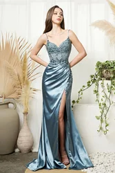 Customized Spaghetti Straps V-Neck Mermaid Prom Dresses With Sheer Evening Gowns Sleeveless Long Formal Party Exquisite High Qua