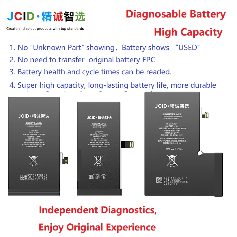 1 قطعة/2 قطعة/5 قطعة JCID قدرة عالية التشخيص استبدال البطارية آيفون 12 13 14 برو ماكس لا المنبثقة 100% الصحة على IOS18 & 26