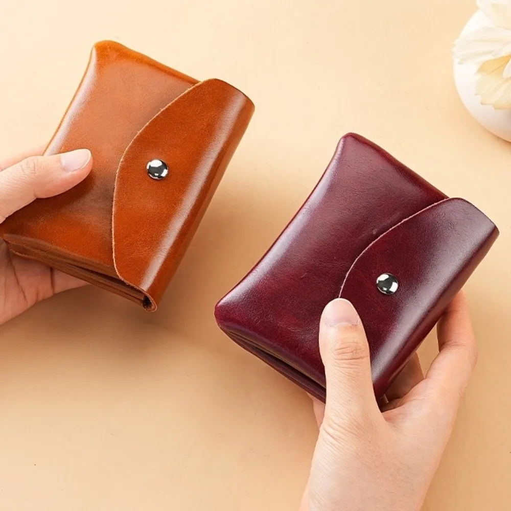 Portable Double Layer Leather Small Coin Pouch Hasp Zipper Short Wallet Card Holder Multi-function Mini Purse Bag Outdoor