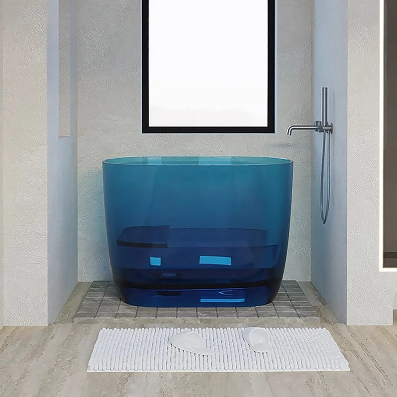 

Transparent crystal deep foam resin independent sitting bathtub Crystal transparent bathtub