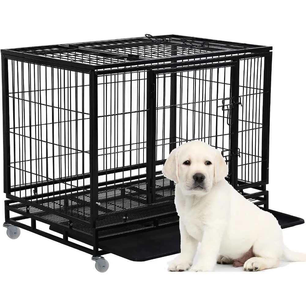 

36-in Dog Crate Metal Dog Cage Heavy Duty Kennel for Large Dogs Pet Playpen for Training, Indoor Outdoor Dog Crate with Lockabl