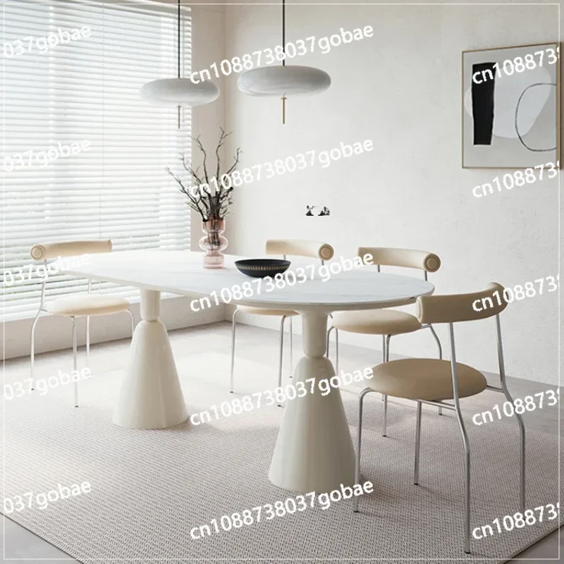 Cream Style  Minimalist Stone Plate Dining Tables and Chairs Set Household Holy Cup Table