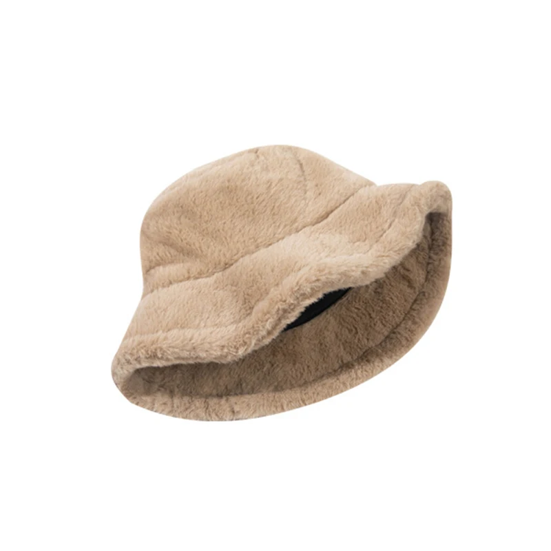 Soft Winter Plush Warm Bucket Hat For Women Girl Solid Color Fordable Wide Brim Panama Cap Outdoor Windproof Tour Basin Hats