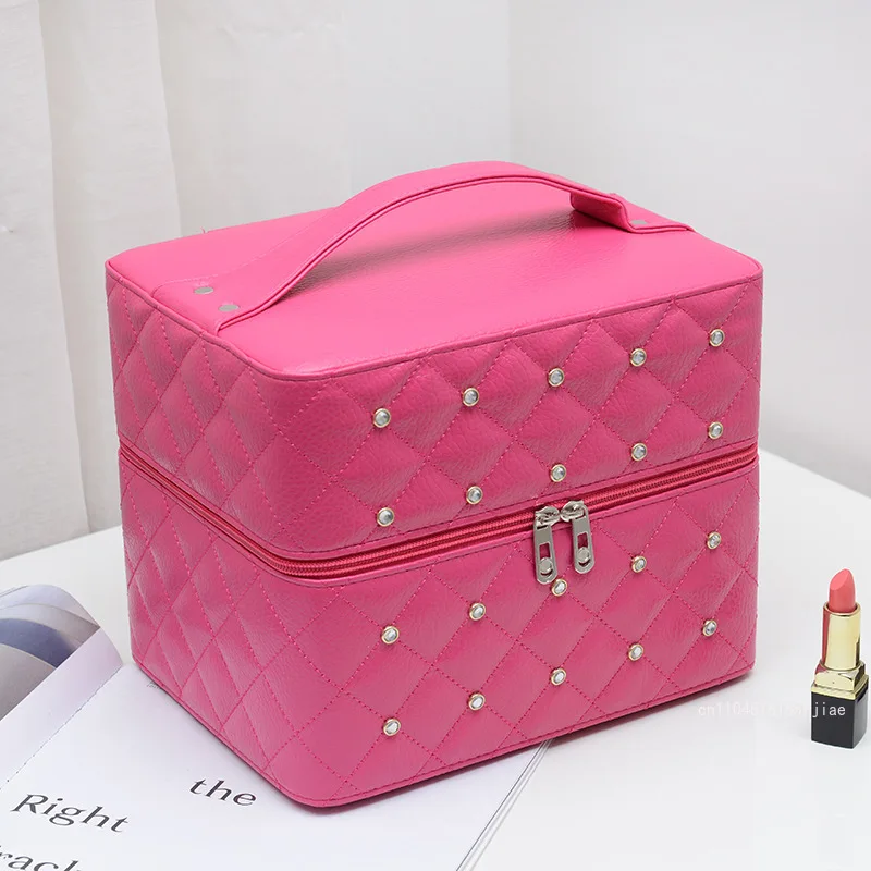 2026 New Women's Makeup Bag Fashionable High Quality Multi Layered Storage Box Solid Color Large Capacity Travel Storage Bag