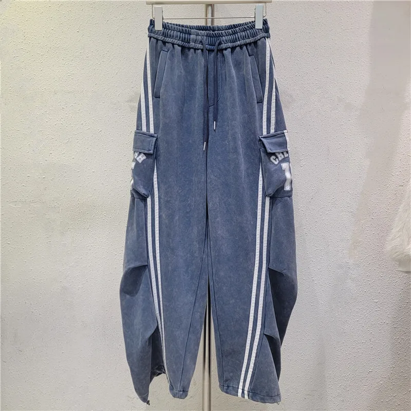 HKSH ربيع الخريف جديد المرأة Sweatpants مرونة الخصر التباين اللون متعدد جيب أنيقة موضة عادية بنطال رياضي HK13504