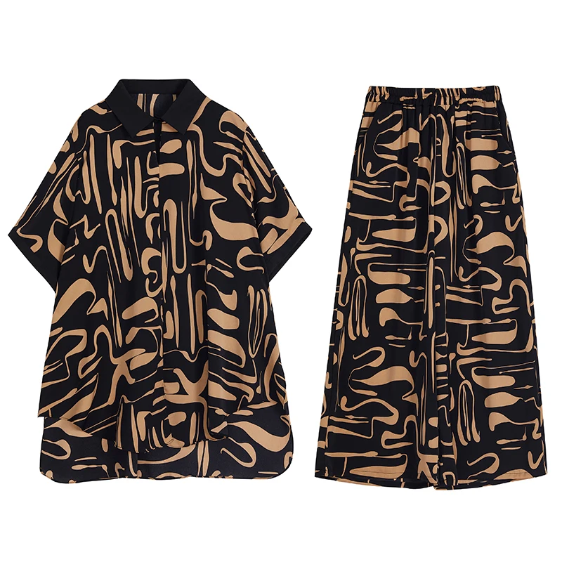 Xiaoxin Faion طوق فضفاض أعلى عارضة رقيقة بوت قطعتين مجموعة زائد حجم السراويل واسعة الساق الصيف وصول جديد