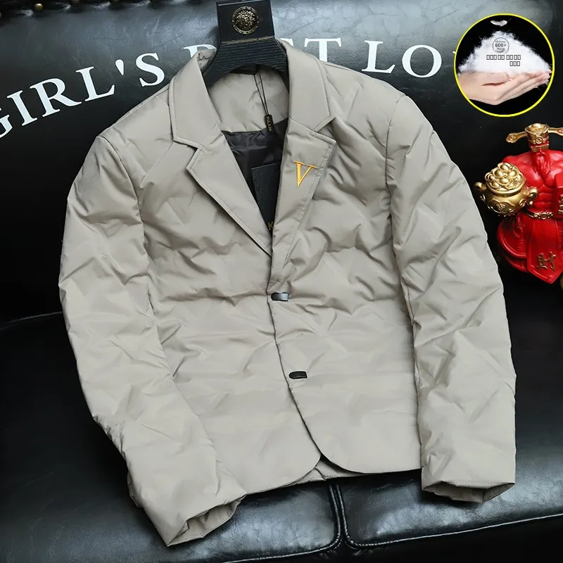 

Men's Lightweight Thiened down Jaet Faionable Slim Fit Suit Collar Winter Outerwear 2024 New Arrival White Du down