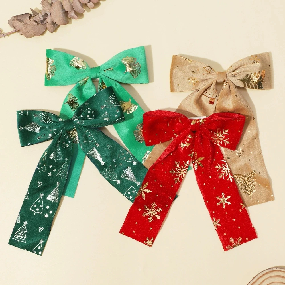 

Christmas Hair Clips for Girls Bows Hair Accessories Hot Stamping Ponytail Holder Long Tails Kids Barrette Hairpins Hair Holder