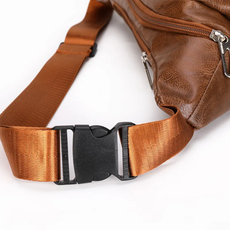 Men\'s PU Leather Waist Bag Multi-Functional Single Shoulder Cross Body Under Arm Chest Bag Business Leisure Sports Waterproof