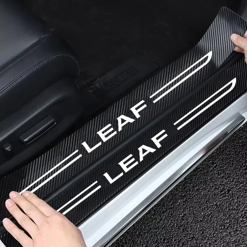 Car Door Threshold Sill Scuff Plate Anti Scratch Rear Trunk Bumper Sticker For Nissan Leaf Logo Carbon Fiber Door Pedal Strips