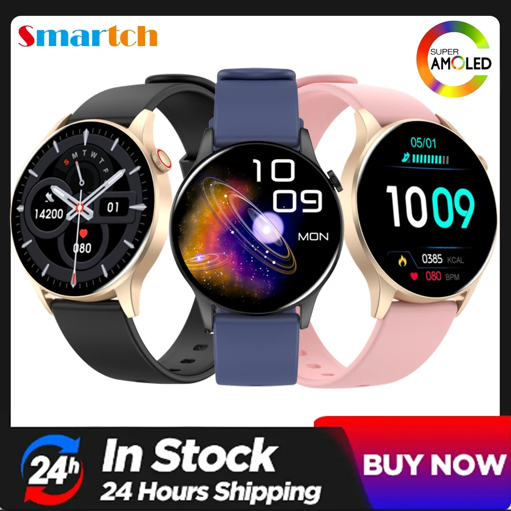 Novos relógios inteligentes femininos 1.43 polegadas tela amoled azul dente chamada moda smartwatch hrv 24h monitor de freqüência cardíaca contínua