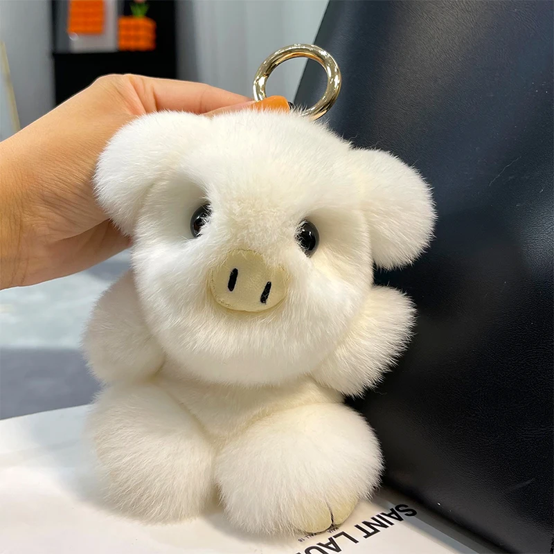 Piggy Fur Keychain For Bags Rex Rabbit Fur Piggy Keyring Plush Bag Charms Trinket Key Chain Rex Rabbit Fur Large Car Key Pendant