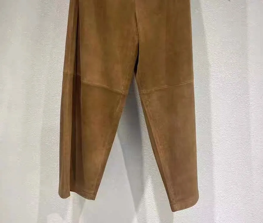 2024 Fashion New Sheepskin Genuine Leather Pants Loose Mid-waist Elegant Retro Casual Pants E29