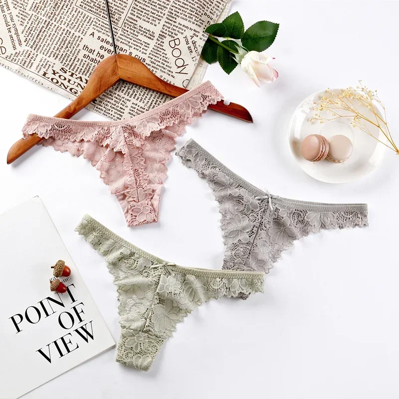 Women breathable low waist sexy lace thong cotton bottom crotch elastic waist head comfortable not tight