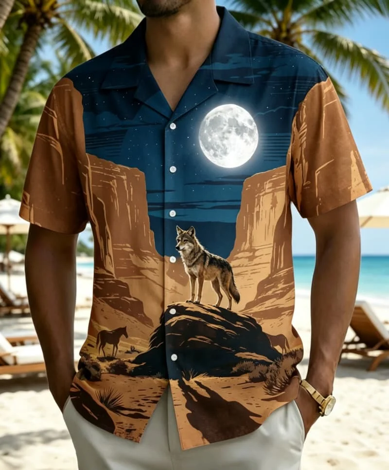 Men's natural scenery and landscape printed Hawaiian shirt, for summer activities, outdoor travel, casual styling&daily wear