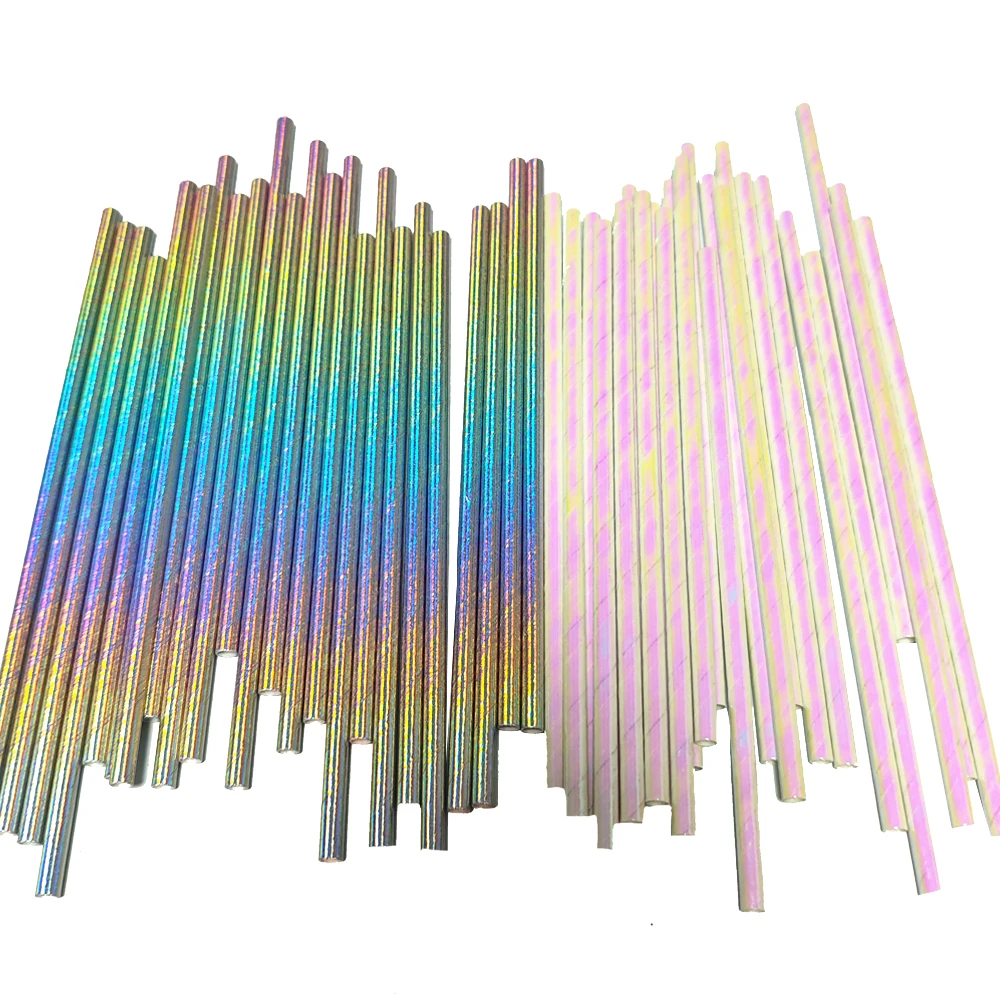 100pcs Biodegradable Paper Straws Rainbow Pink Black Gold Disposable Drinking Straws Birthday New Year Party Decoration Supplies