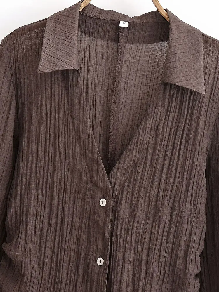 2025, Sommer-Damen-Langarm-Bogenhemd, Umlegekragen, modische Bluse, Knopf-Design, einreihiges, solides Oberteil