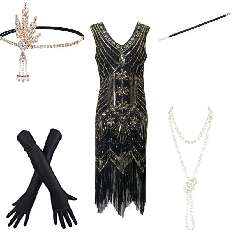 loween New Vintage Evening Dr Gatsby Dr Tassel Skirt Stage Performance Costume Sparkling Chiffon Women's Dr