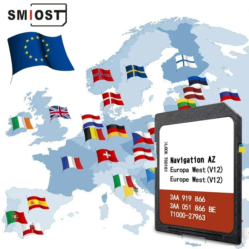 SMIOST 8GB 메모리 카드 VW AZ V12 차량용 GPS 네비게이션 RNS 315 서유럽 영국 지도 데이터 업데이트 공장 OEM에서 빠른 배송