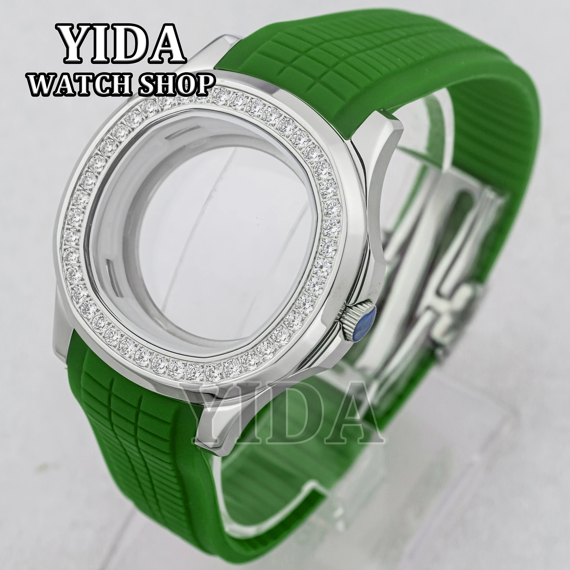 42mm diamante nh35 caso pulseira de borracha vidro safira 10atm à prova dwaterproof água aço inoxidável mod para aquanaut nautilus nh36 movimento