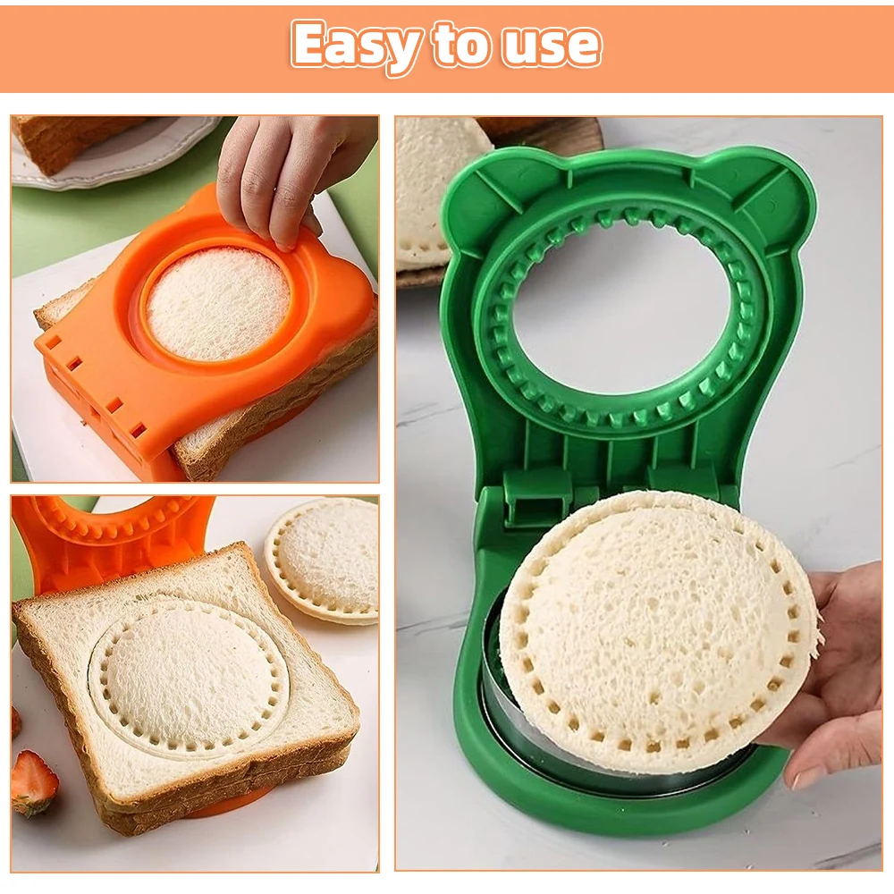 Sandwich Cutter and Sealer Flip Sandwich Cutting Tool for Kids Lunch Stainless Steel Blade Circular Sandwich Bread Toast Mold