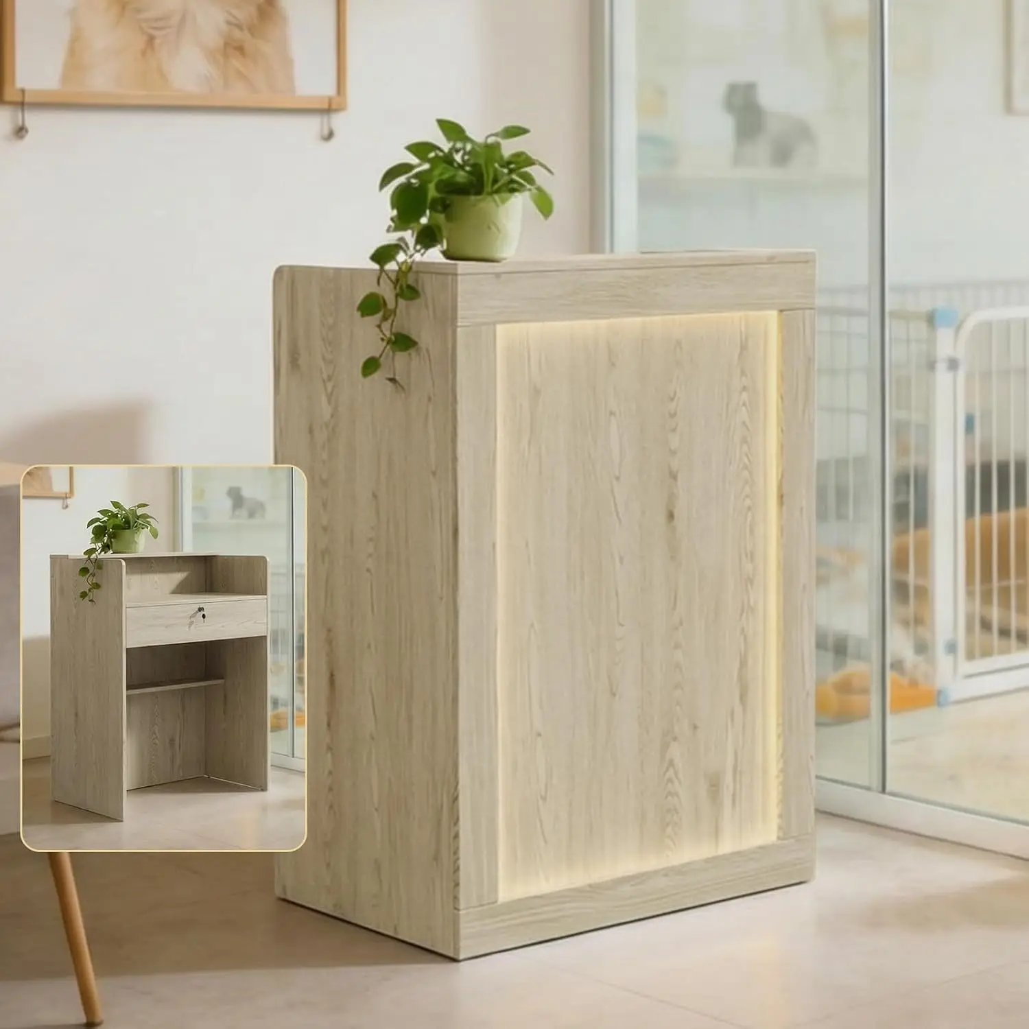 Small Reception Desk Retail Checkout Counter Modern Front Desk with Lockable Drawer Salon Desk Office Table Cash Register Stand,