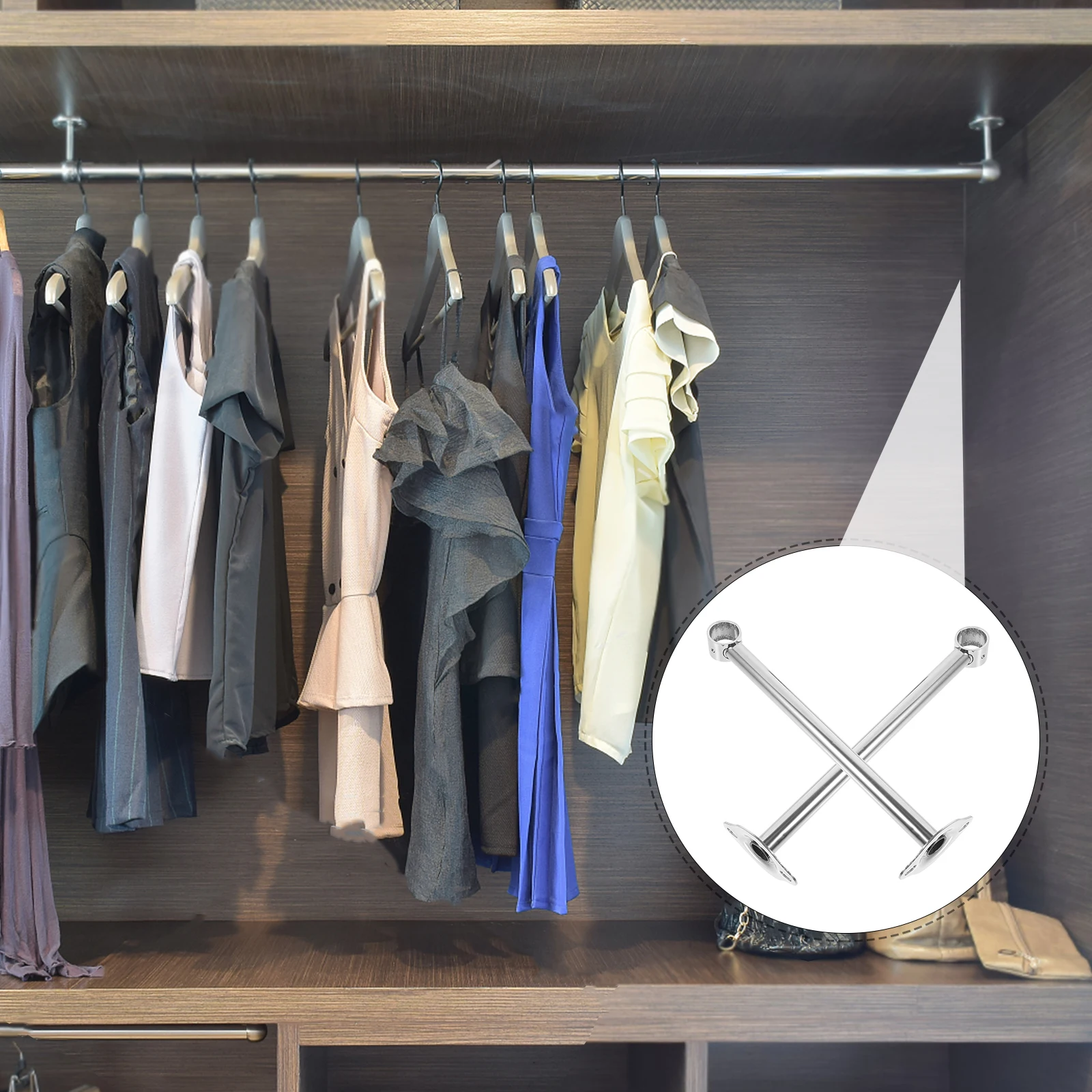 

2Pcs Thickened Stainless Steel Closet Rod Bracket Heavy Duty Mounting Pipe for Bathroom Balcony Kitchen Wardrobe Adjustable