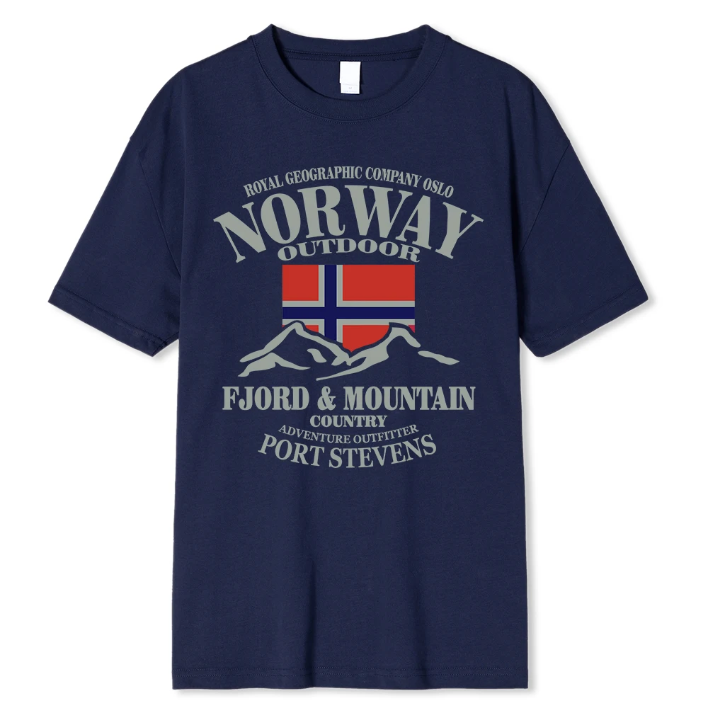 Summer Norway Flag Fjord Mountain T Shirt Crazy Hip Hop Men\'s Shirt Cotton Crewneck Plus Size Short Sleeve Funny T-shirts Male