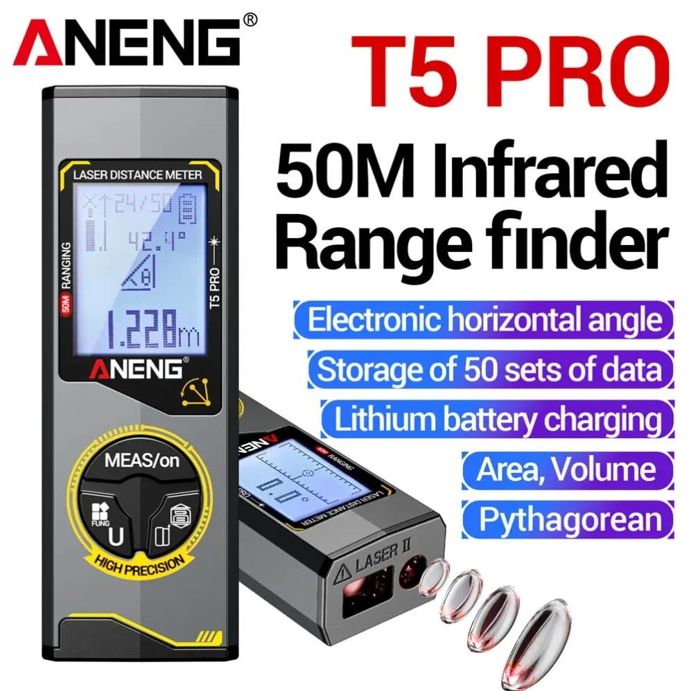 

ANENG Laser Distance Meter T3/T5/T3 PRO/T5 PRO High Accuracy Area Volume Professional Laser Rangefinder 30M/50M Electronic Level