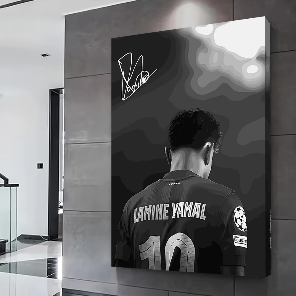 Lamine Yamal Black and White Portrait Poster Customizable Printed Canvas Painting Wall Art Gift for Decorative Picture Wand Deko