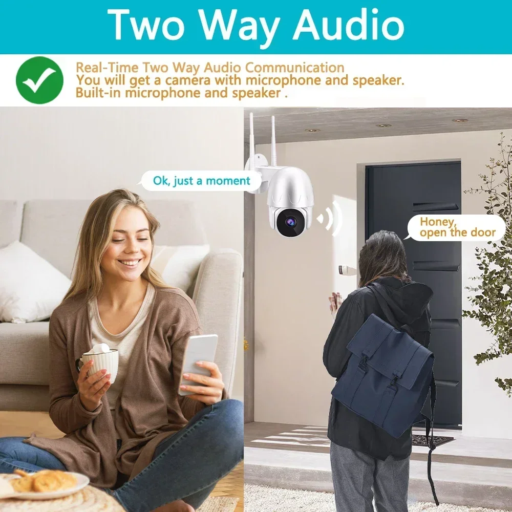 5MP PTZ WiFi IP Wireless Camera Tuya Smart Outdoor Home Security 4X Zoom Auto Tracking Dome Camera CCTV Video Surveillance