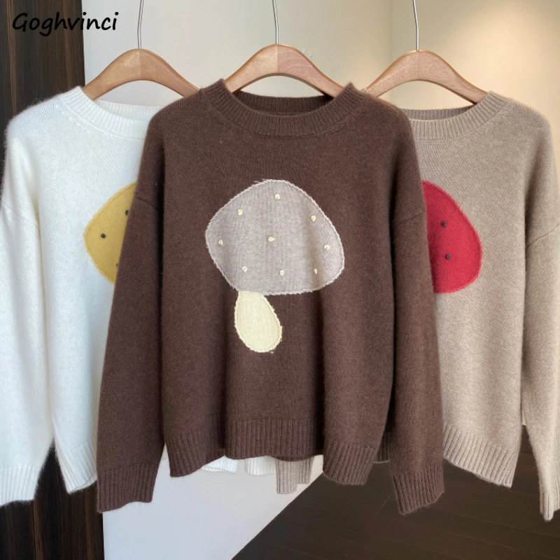 

Vintage Prints Sweater Pullovers Women Autumn Winter Cute Female Loose Casual Long Sleeve Knitwear Fashionable All-match O-neck