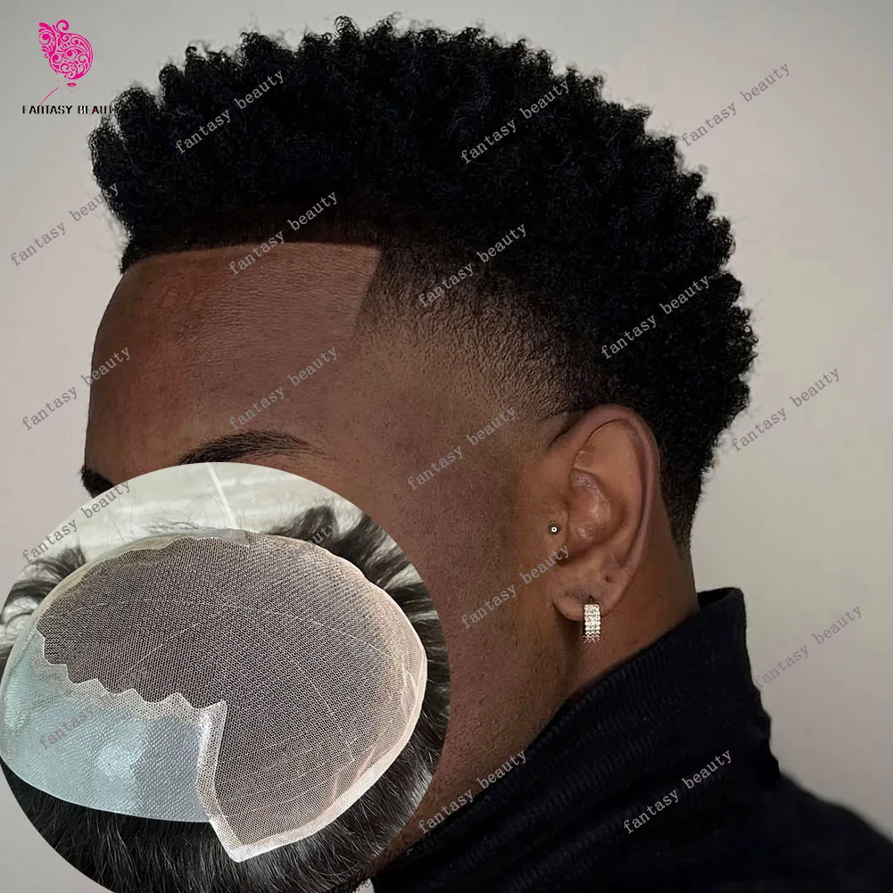 

Q6 афро-черный мужской парик 6 мм, плотные вьющиеся прочные кружевные передние и искусственные кудрявые глубокие переплетения, невидимые отбеливающие узлы, капиллярный протез