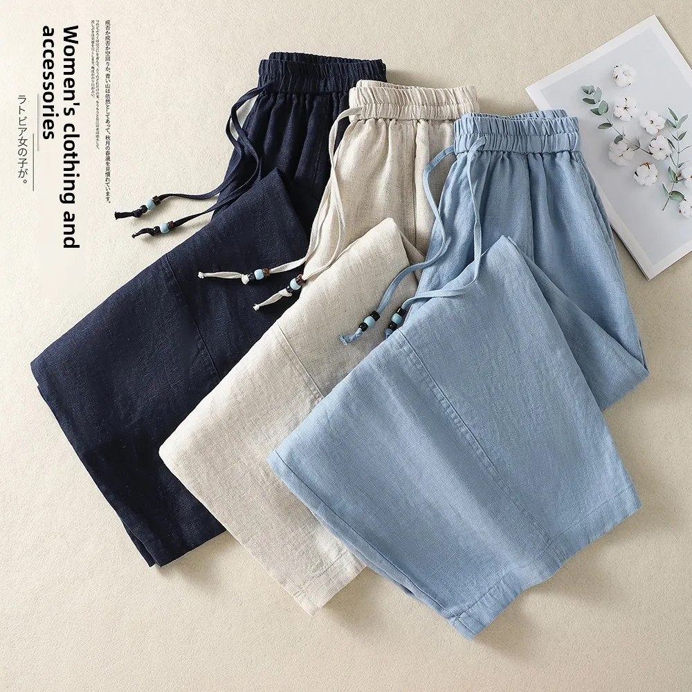 Casual Wide Leg Pants Women's Belted Slimming Knife Pants Autumn Style Nine Points Versatile plus Size Pearl Button Pants
