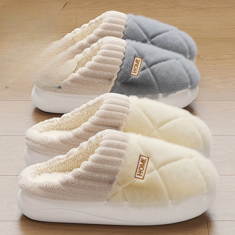 

Men's and Women's Cotton Slippers Autumn and Winter Indoor Homewear Non-Slip Thick-Soled Fleece-Lined Warm Plush Slippers