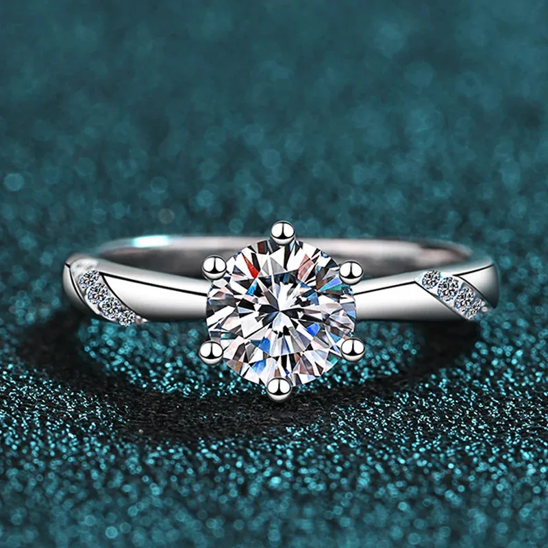 

Moissanite Ring S925 Sterling Sliver White Gold Plated 2ct D VVS1 Lab Diamond with GRA Fine Wedding Rings for Women