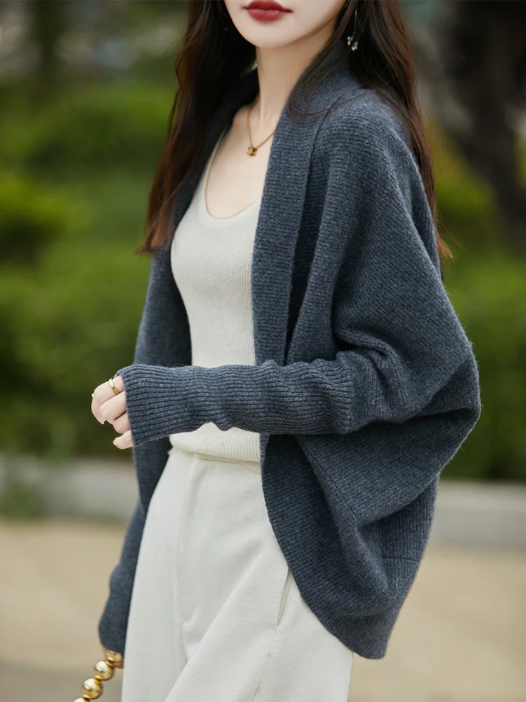 2024 Women's Shawl, 100% Wool, Accessory, Warm, Elegant, Buttonless, Cardigan, Top, Korean Style, Autumn/Winter