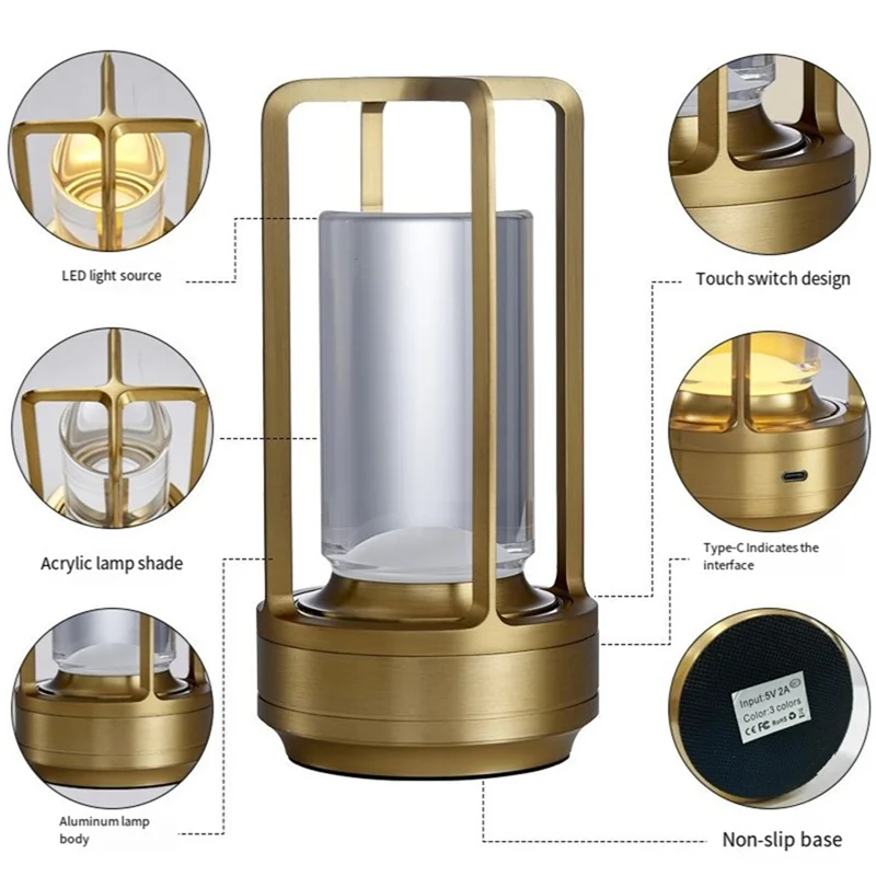 

A36T-LED Table Lamp Rechargeable Touch Night Light Bedroom Bedside Table Lamp Restaurant Decorative Lamp