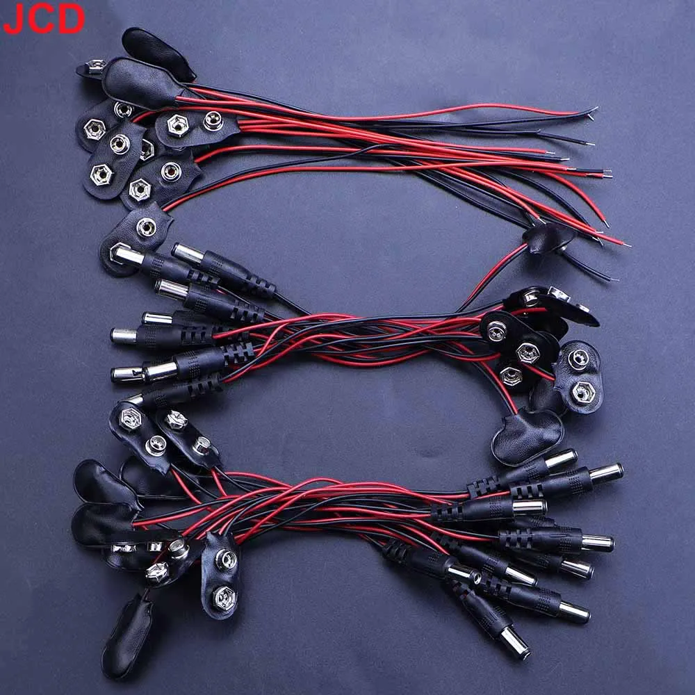 JCD 10pcs DC 9V Battery Button Power Cable Battery Buckle Snaps Power Cable Connector DC 5.5*2.1 For Arduino Diy
