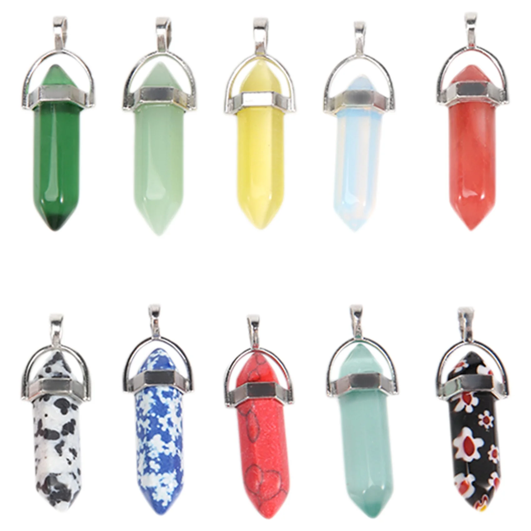 10Pcs Healing Crystal Pendant Charms Jewelry Making Natural Gemstone Bulk Amethyst Obsidian Rose Quartz Carnelian