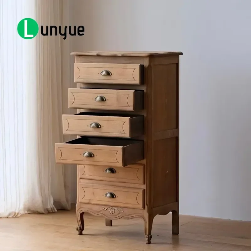 Vintage Ebony Wood 7 Drawer Dresser Tall Locker Cabinet Modern Tool Storage Furniture for Home Office Bedroom Durable